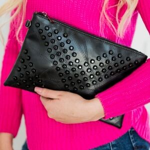 Skyla Black Studded Clutch Bag